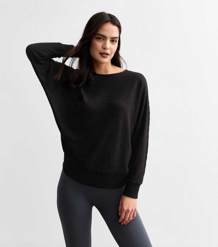 Black Ribbed Soft Touch Batwing Sleeve Top 