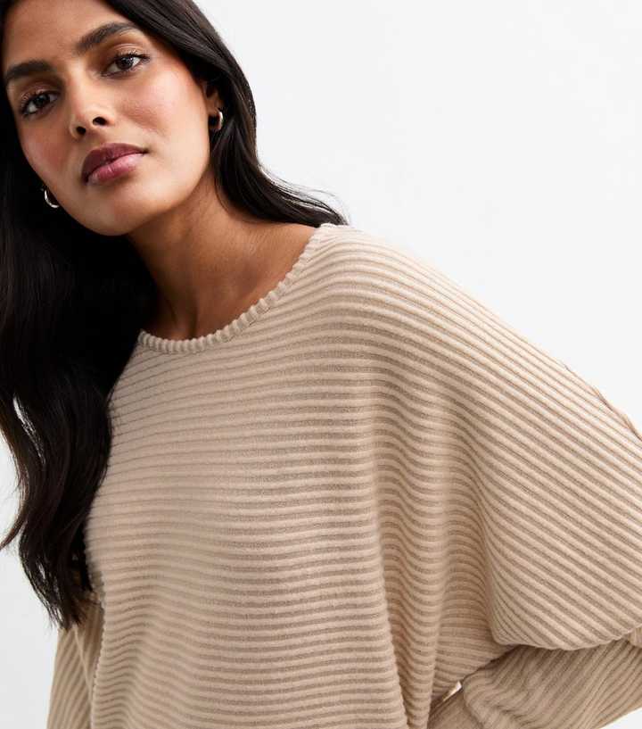 Cream Ribbed Soft Touch Batwing Sleeve Top