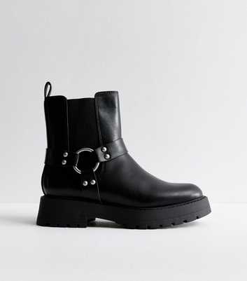 Wide Fit Black Leather Look Biker Ankle Boots