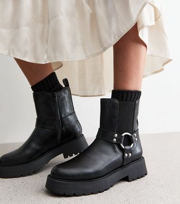 Black ankle biker boots uk on sale