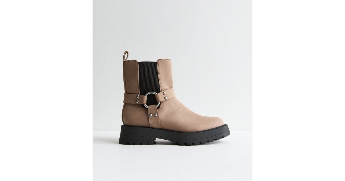 Wide Fit Camel Leather-Look Biker Boots New Look