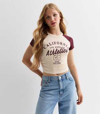 Girls Burgundy California Slogan Crop T-Shirt