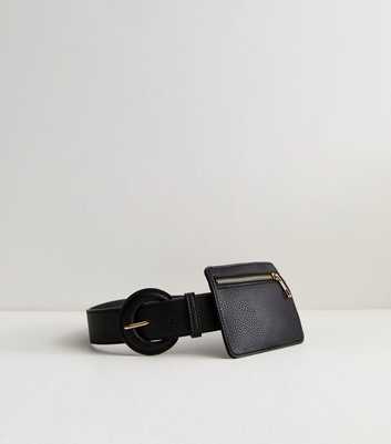 Black Leather-Look Zip-Pocket Belt Bag