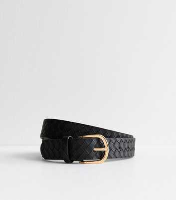 Black Woven Leather-Look Belt