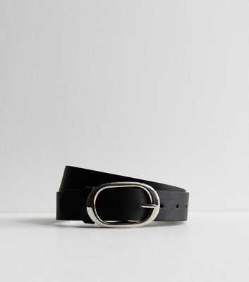 Black Leather-Look Buckled Belt 