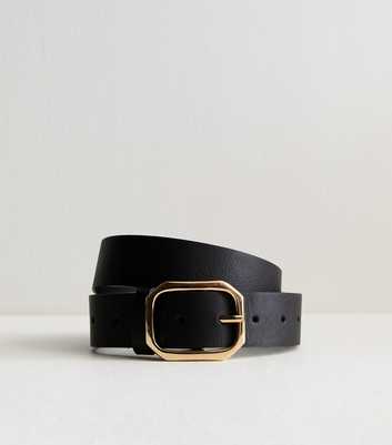 Black Leather-Look Buckled Belt 