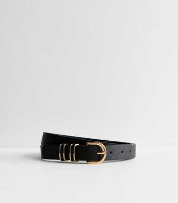 Black Double Rings Leather-Look Belt 