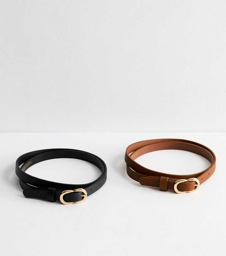 2 Pack of Skinny Leather-Look Belts 