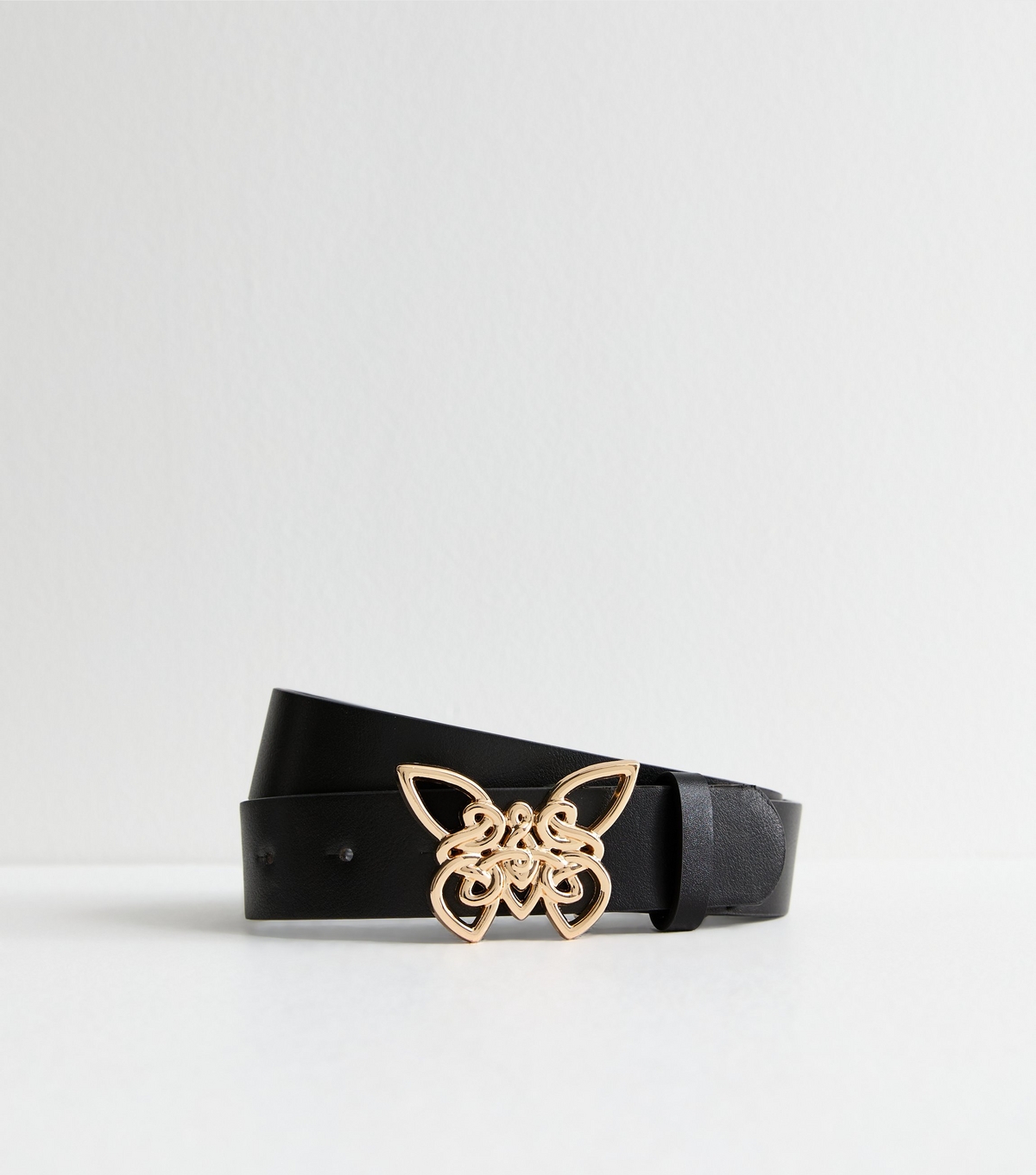 Black Leather-Look Butterfly Buckle Belt New Look