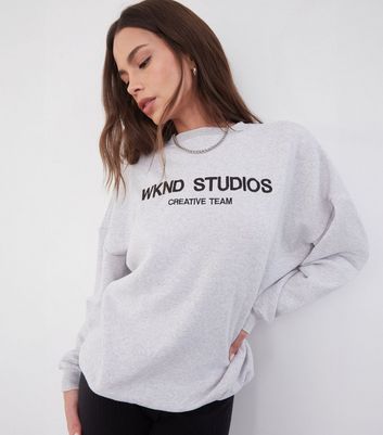 WKNDGIRL Grey Embroidered Logo Oversized Sweatshirt New Look