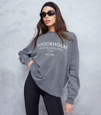 WKNDGIRL Dark Grey Stockholm Print Sweatshirt New Look