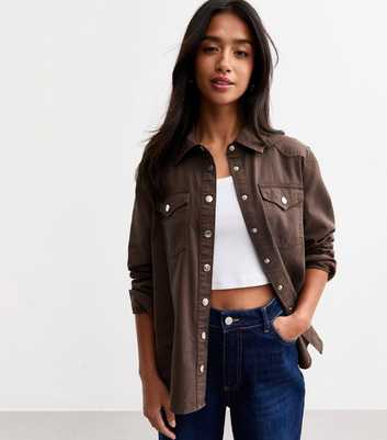 Petite Dark Brown Denim Shirt