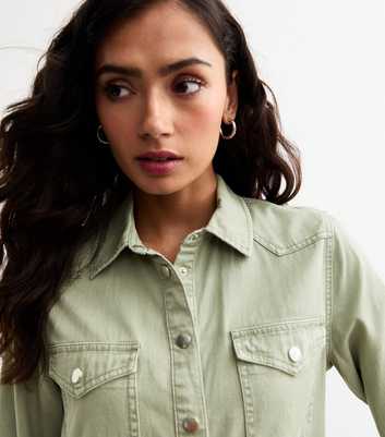 Tall Khaki Buttoned Pocket Denim Shirt