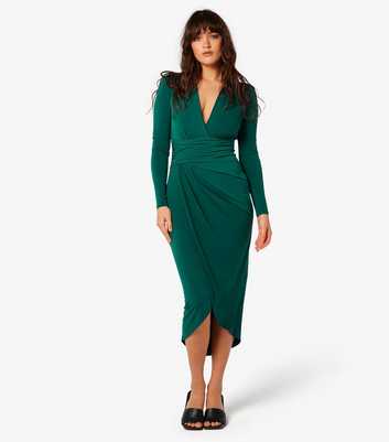 Apricot Dark Green Midi Wrap Dress 