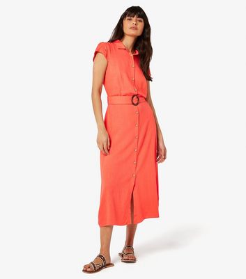 Apricot Red Short Sleeve Midi Shirt Dress New Look