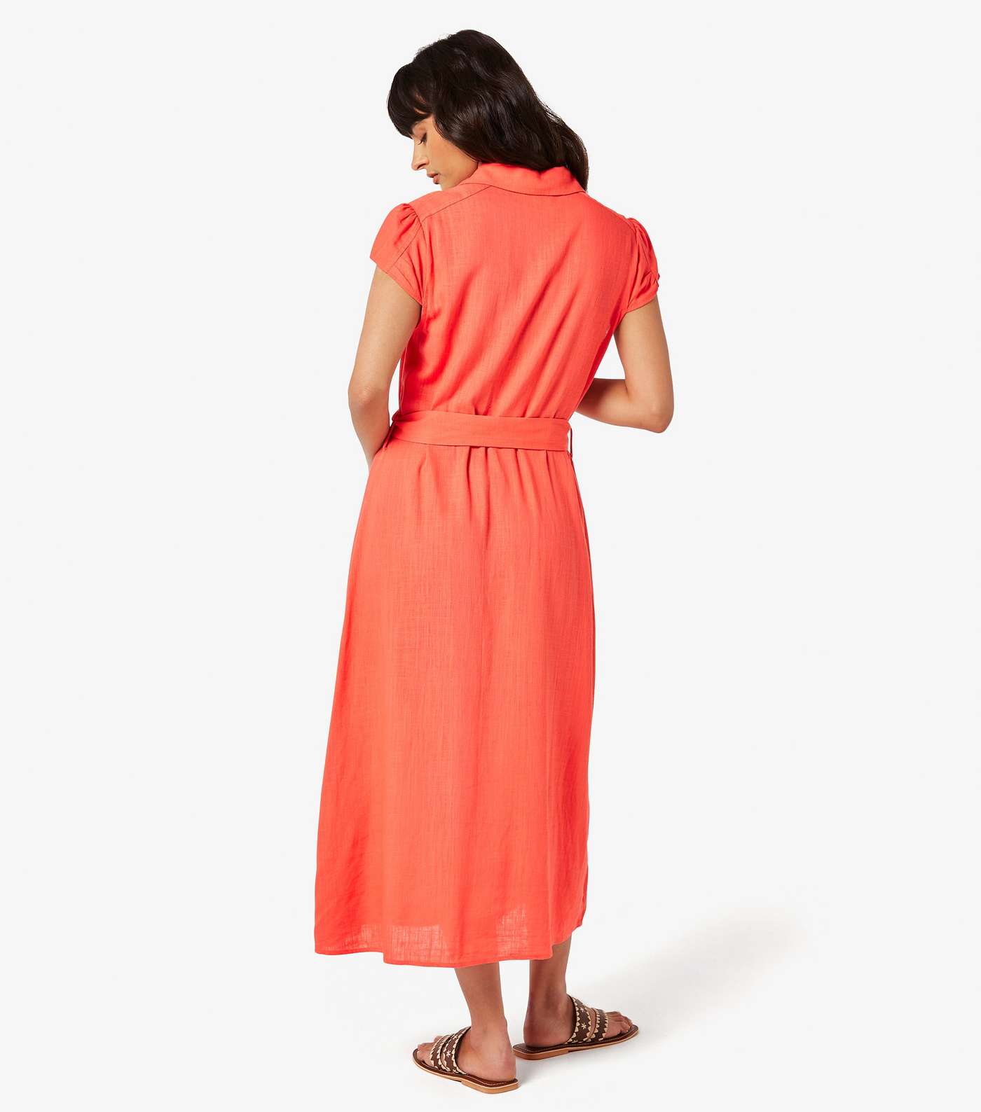 Apricot Red Short Sleeve Midi Shirt Dress Image 3