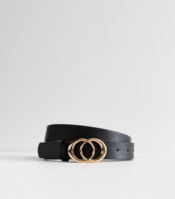 Black Leather-Look Double Circle Buckle Belt