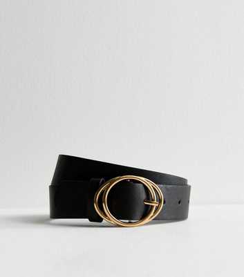 Black Leather-Look Layered Circle Buckle Belt