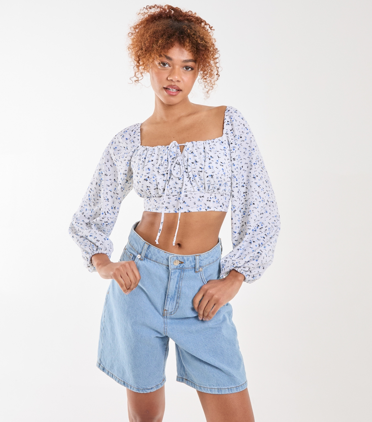Women's Blue Crop Long Sleeve Top Pink Vanilla New Look