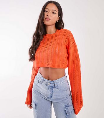 Pink Vanilla Orange Crochet Knit Crop Jumper New Look