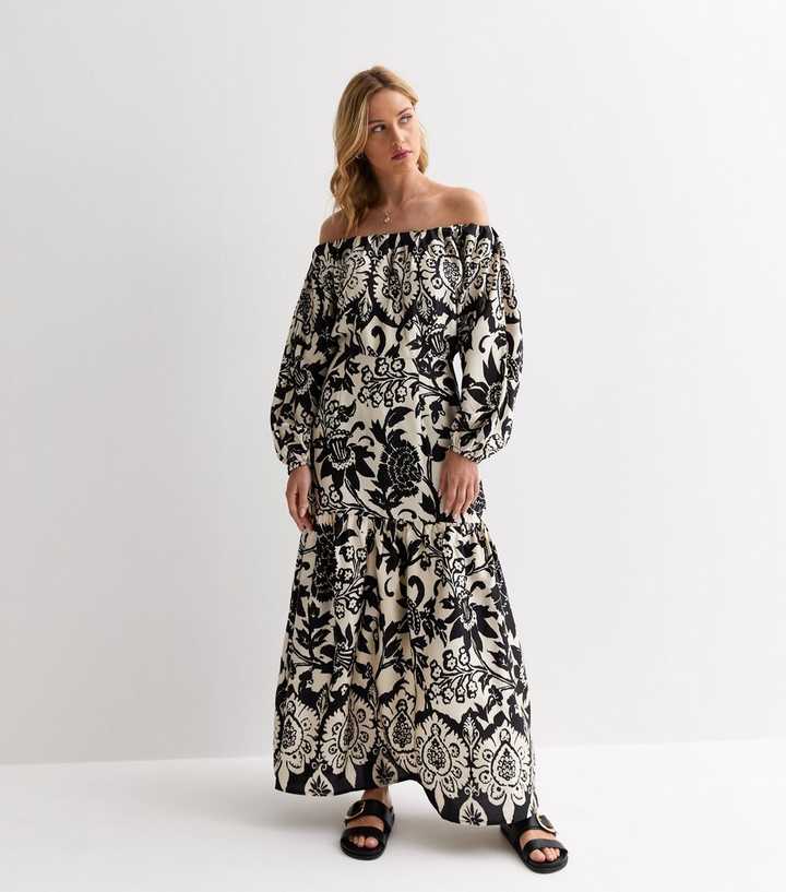 Gini London Black Floral Bardot Maxi Dress