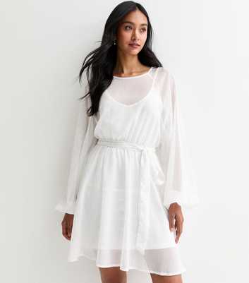 Gini London White Foil Long-Sleeve Mini Dress