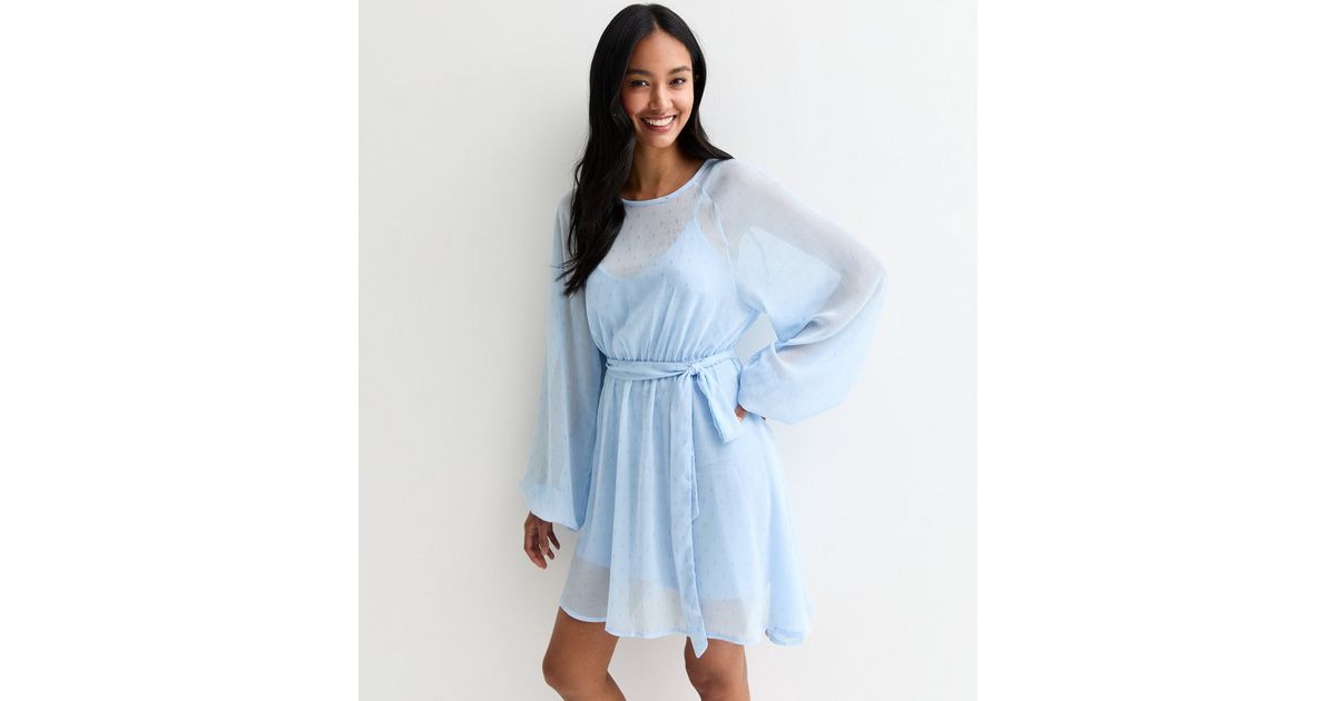 Gini London Blue Foil Long-Sleeve Mini Dress | New Look