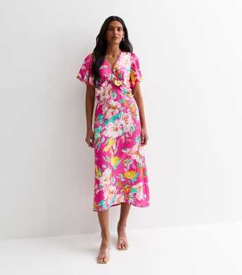 Gini London Pink Floral Ruffle Midi Dress