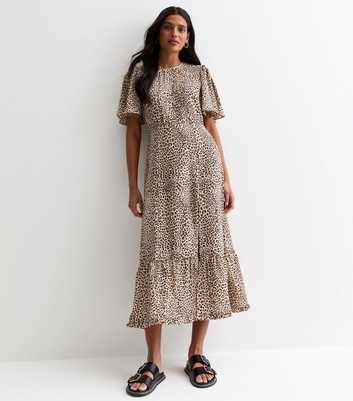 Gini London Stone Animal Print Flutter Sleeve Midi Dress