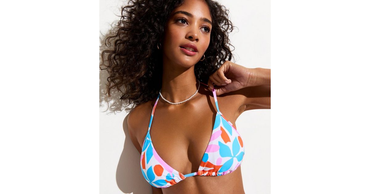 Abstract Patterned Triangle Covered Bikini Top with Accessories