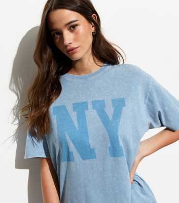 Blue NYC Print Oversized Cotton T-Shirt