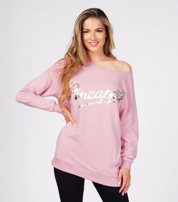 【DIANTÉ】 LOGO OFF-SHOULDER SWEAT TOPS Pineapple Mid Pink Logo Off Shoulder Jumper | New Look