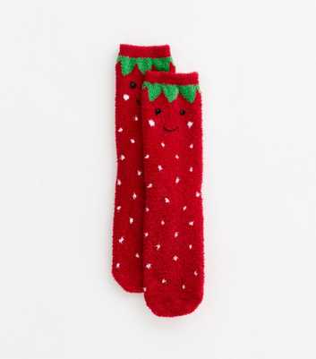 Red Chenille Strawberry Cosy Socks