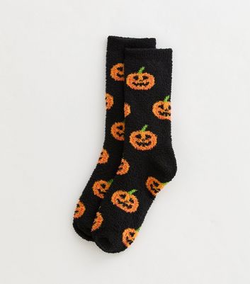 Black Pumpkin Halloween Cosy Socks New Look