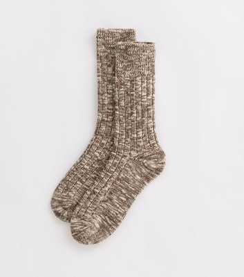 Brown Two Tone Cotton Blend Socks 