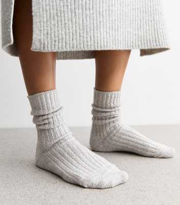 Grey Ribbed Stretch Knit Lounge Socks