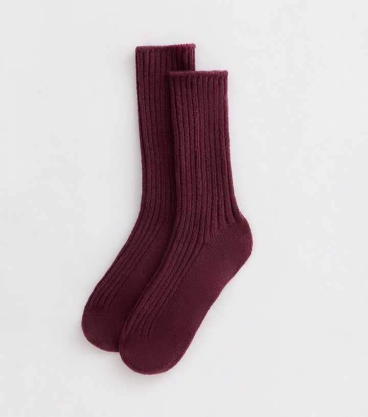 Burgundy Ribbed Stretch Knit Lounge Socks