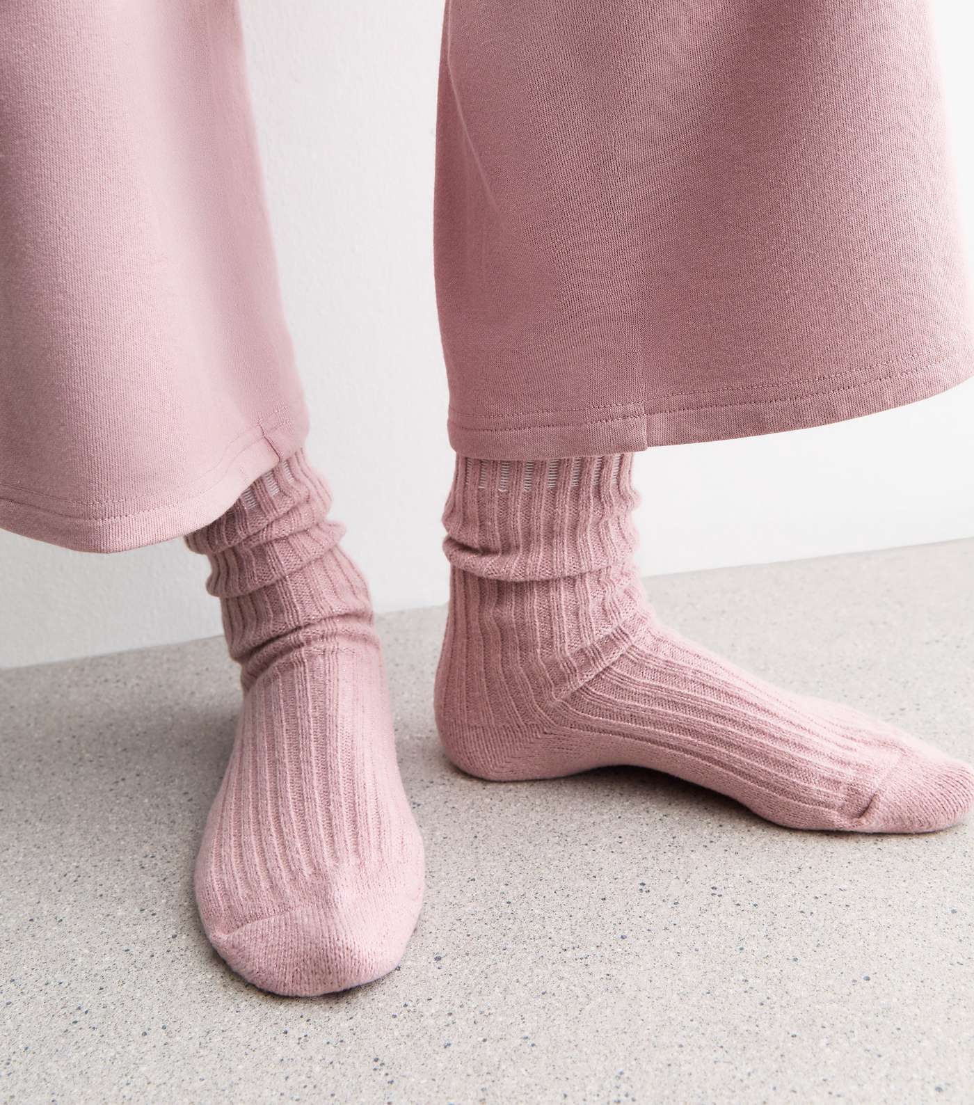 Pink Rib Knit Sparkle Lounge Socks | New Look