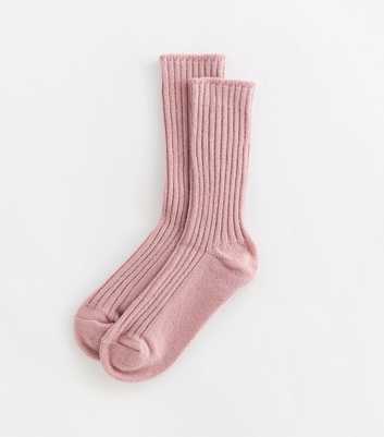 Pink Rib Knit Sparkle Lounge Socks