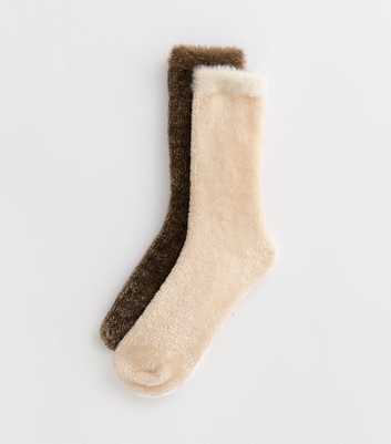 Pack of 2 Neutral Chenille Cosy Socks