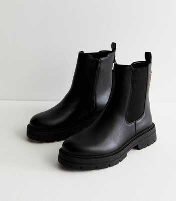 Black Leather-Look Side-Zip Chelsea Boots