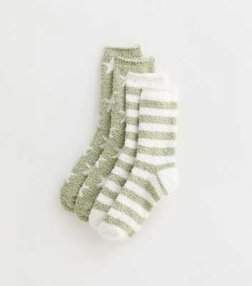 Pack of 2 Green Striped Star Textured Tube Socks 