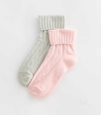 2 Pack of Pink Cable Knit Lounge Socks