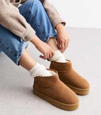 Tan Suedette Faux Fur-Lined Chunky Boots