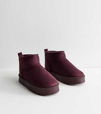 Burgundy Faux Suede Faux Fur-Lined Chunky Boots