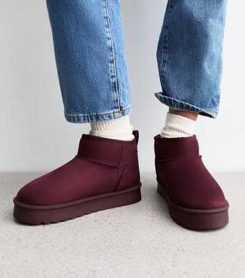 Burgundy Faux Suede Faux Fur-Lined Chunky Boots