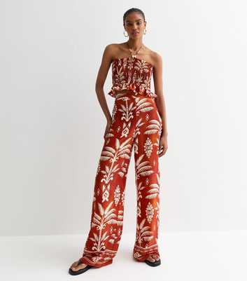 Tall Red Palm Print Flared Trousers