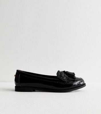 Wide Fit Black Patent Tassel Loafers