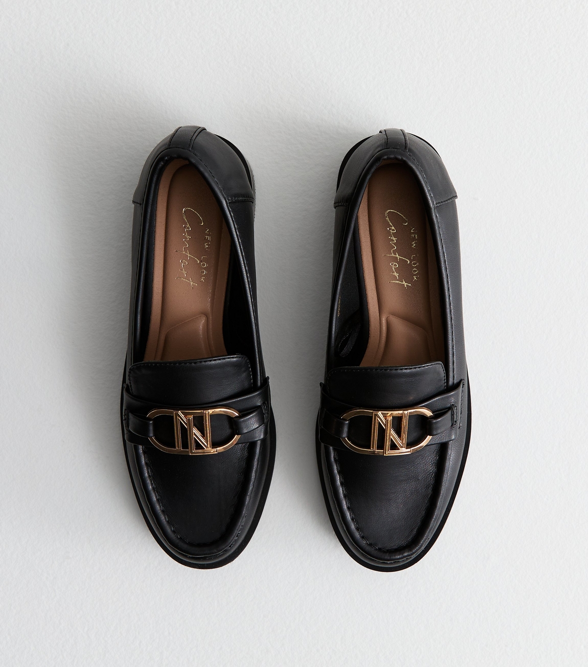 Women's Black Leather-Look Loafers New Look