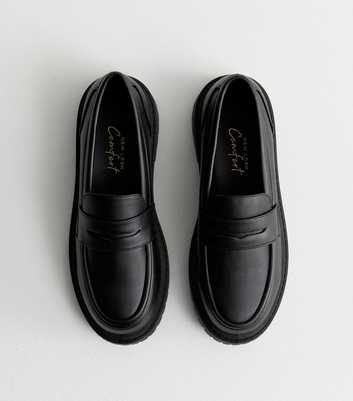 Black Chunky Leather-Look Loafers